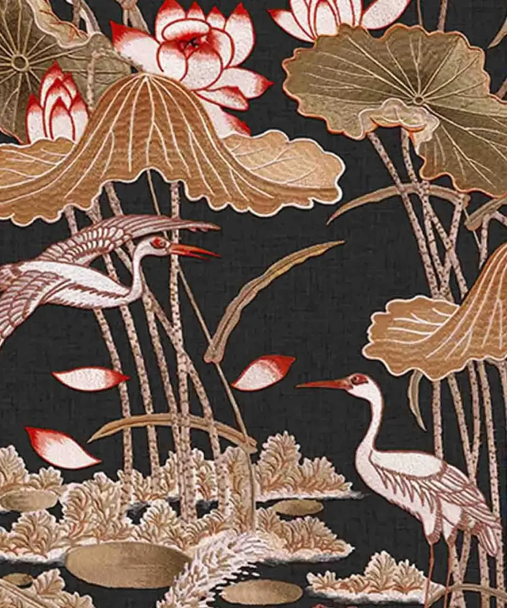 Blue Lotus Pond Textured Wallpaper- Tapestry Collection black