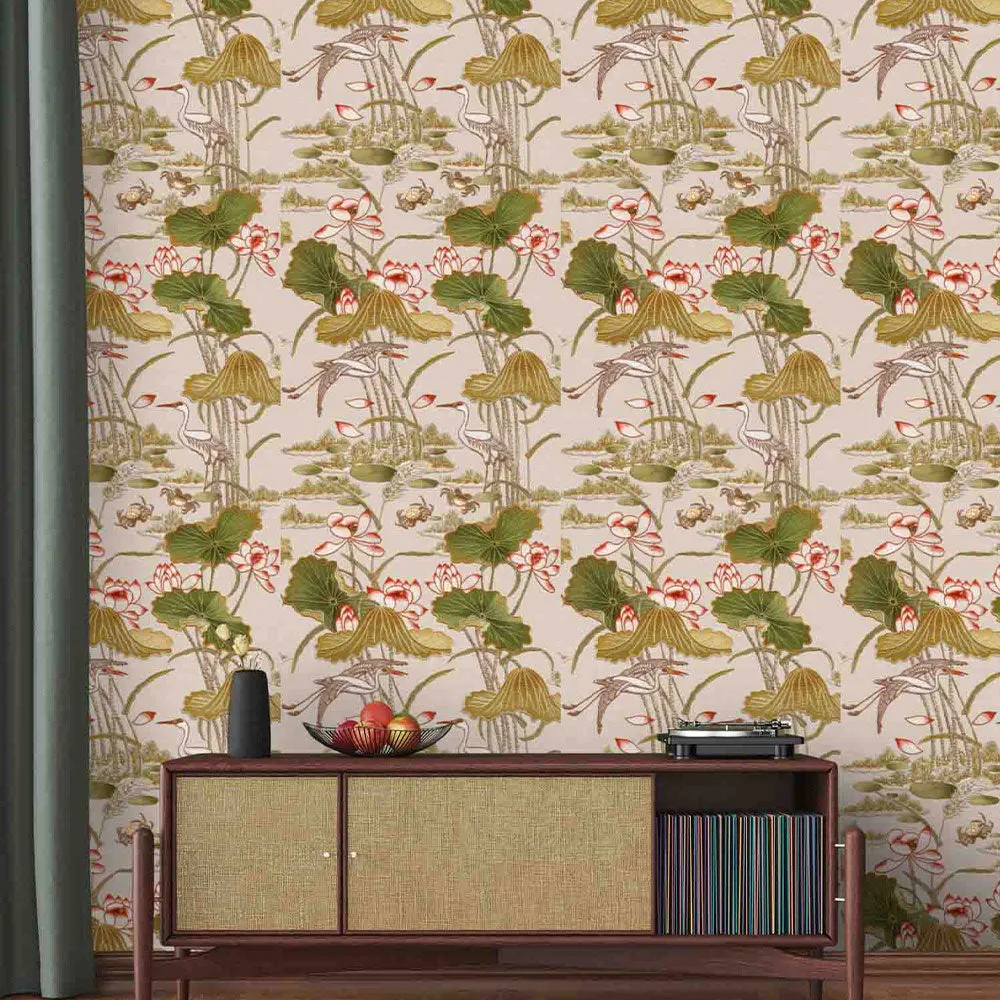Blue Lotus Pond Textured Wallpaper- Tapestry Collection black