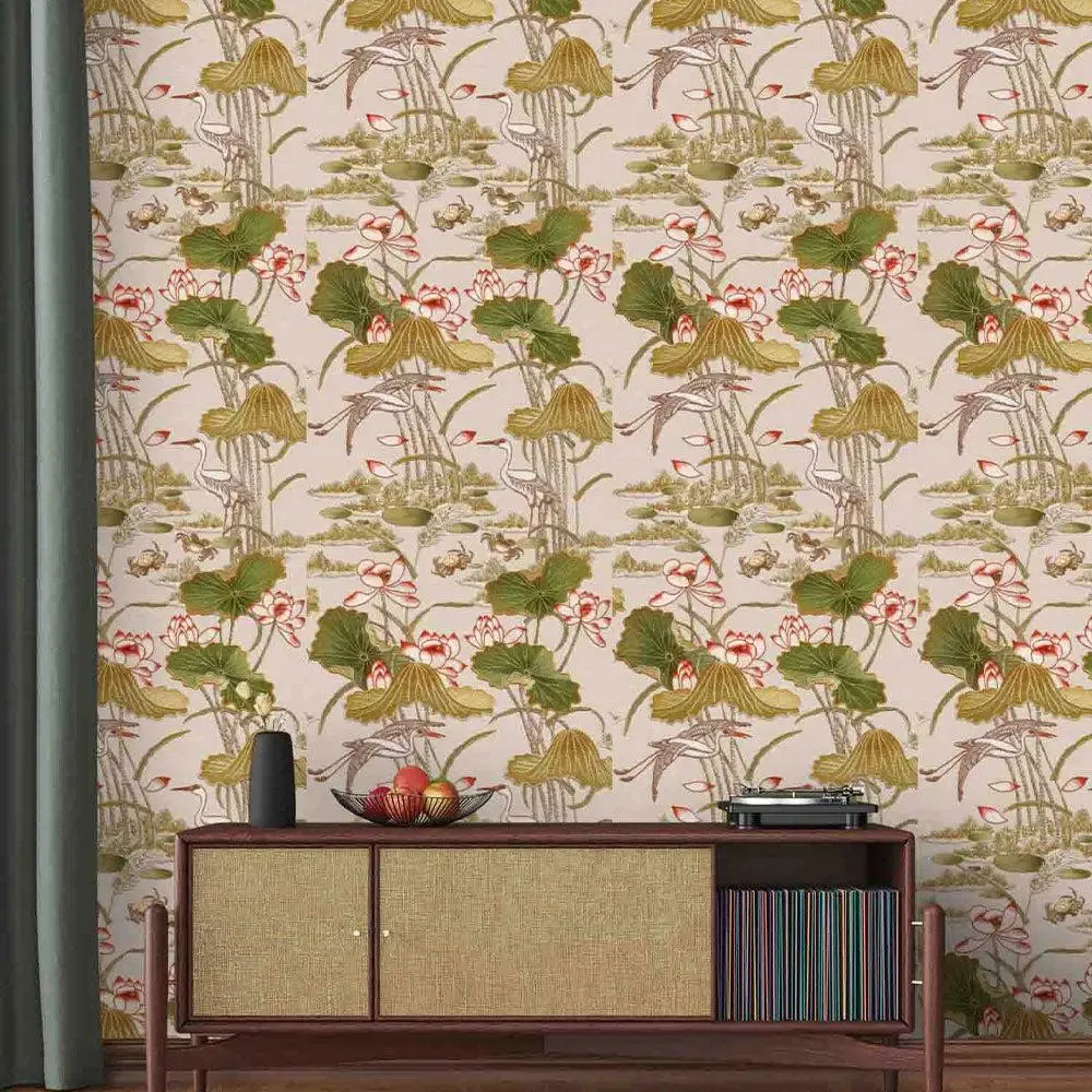 Blue Lotus Pond Textured Wallpaper- Tapestry Collection black