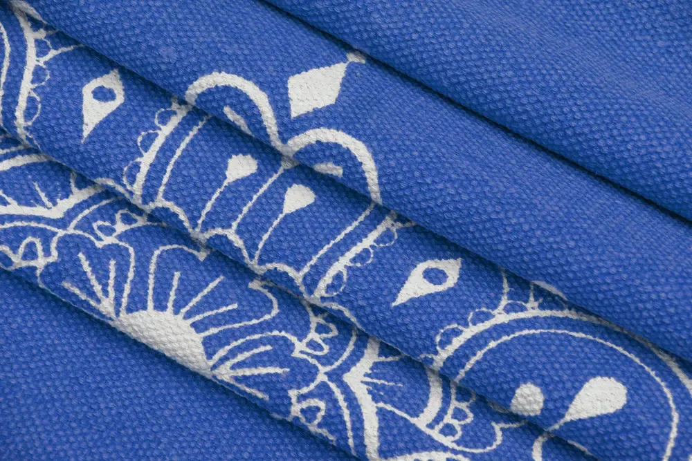 Blue Mandala Art 100% Cotton Designer Yoga Mat / Excercise Mat- 2x6 ft