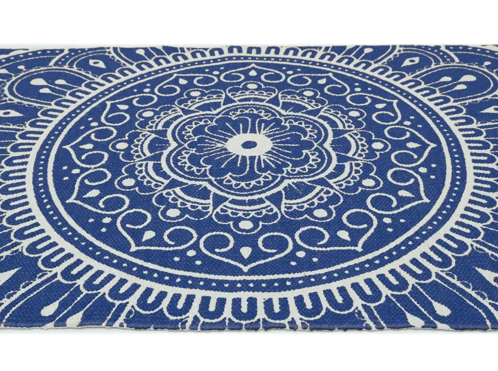 Blue Mandala Art 100% Cotton Designer Yoga Mat / Excercise Mat- 2x6 ft