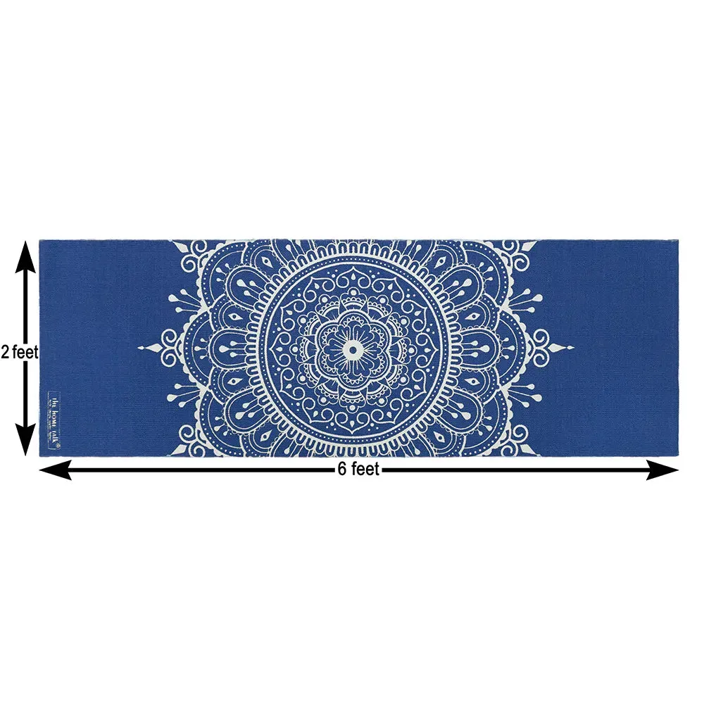 Blue Mandala Art 100% Cotton Designer Yoga Mat / Excercise Mat- 2x6 ft