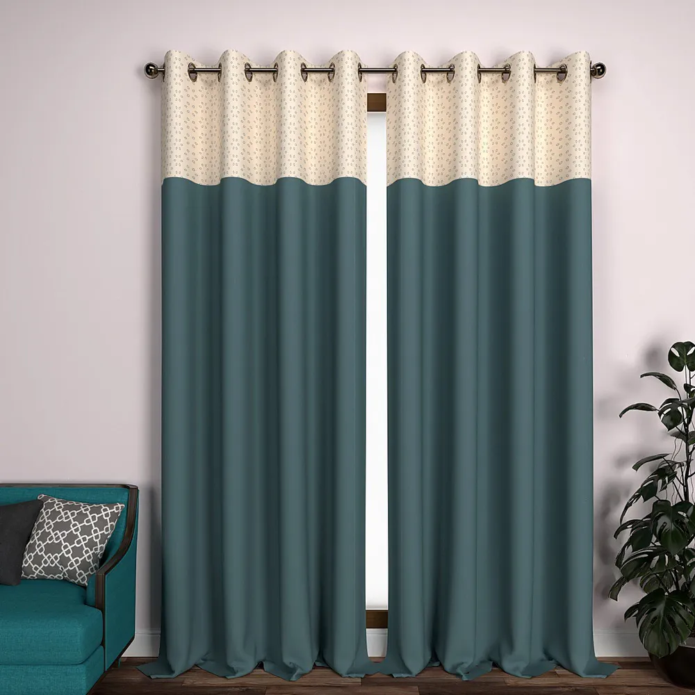 Blue Minimalist Floral Semi-Designer Door Curtain Regular Single Piece (7ft)