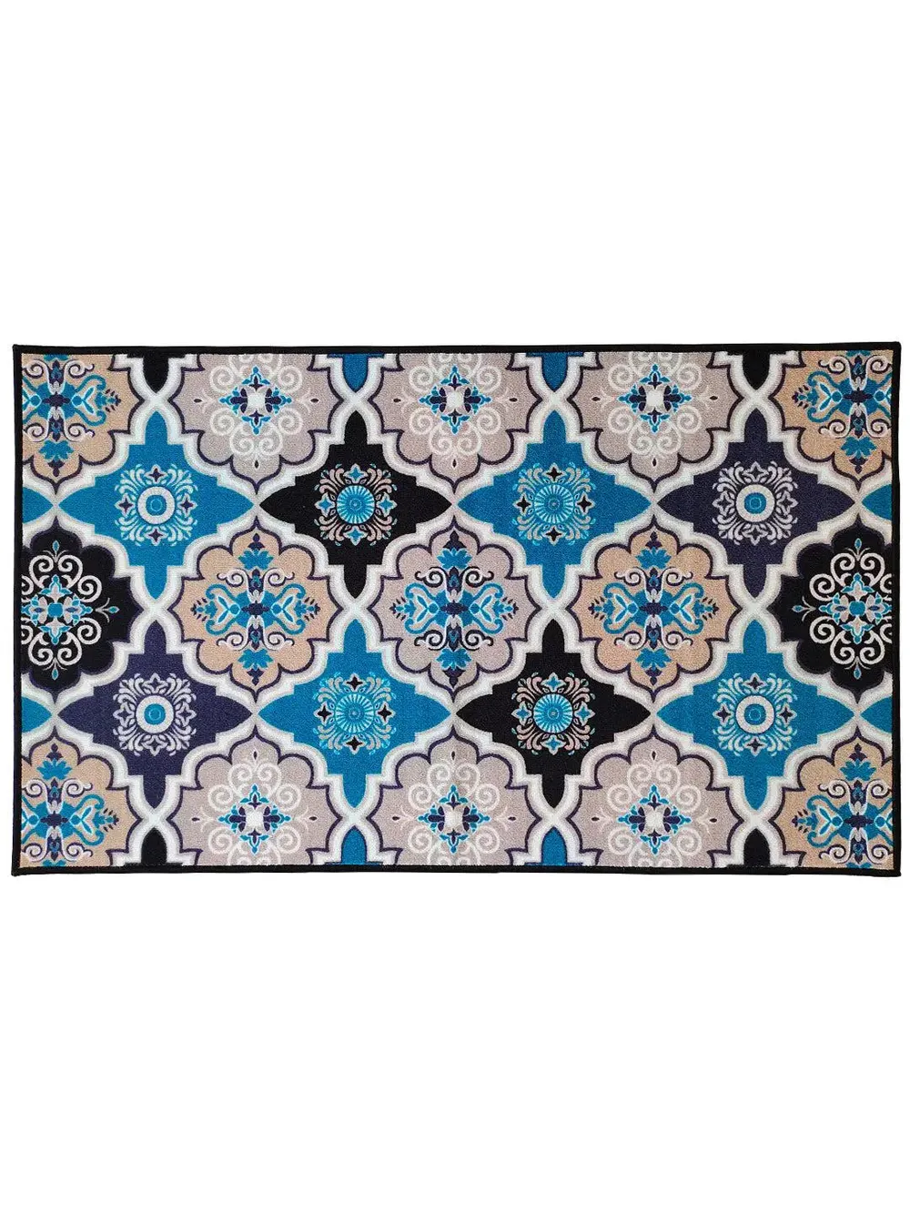Blue Moroccan Designer Printed Premium Area Carpet ( 3 ft x5 ft & 4 ft x 6 ft ) 3X5 ft