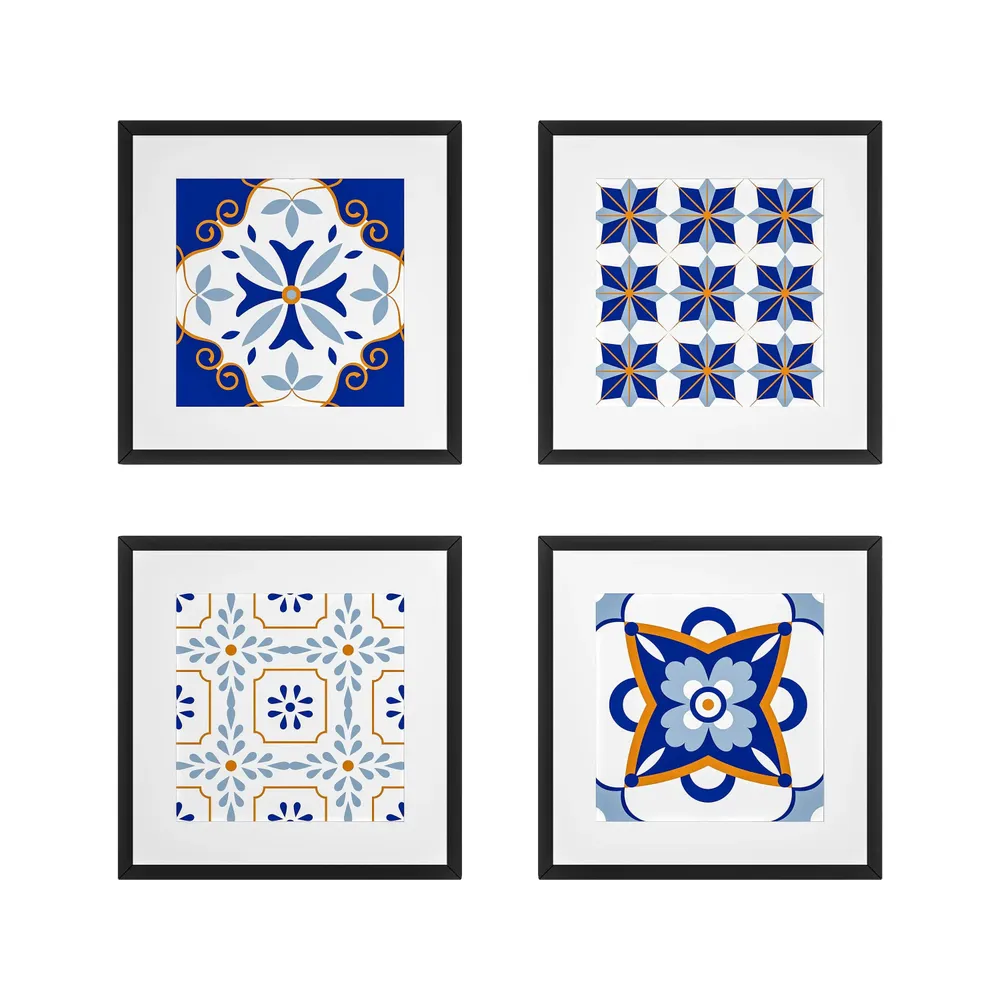 Blue Moroccan Tiles Framed Wall Art Set of 4