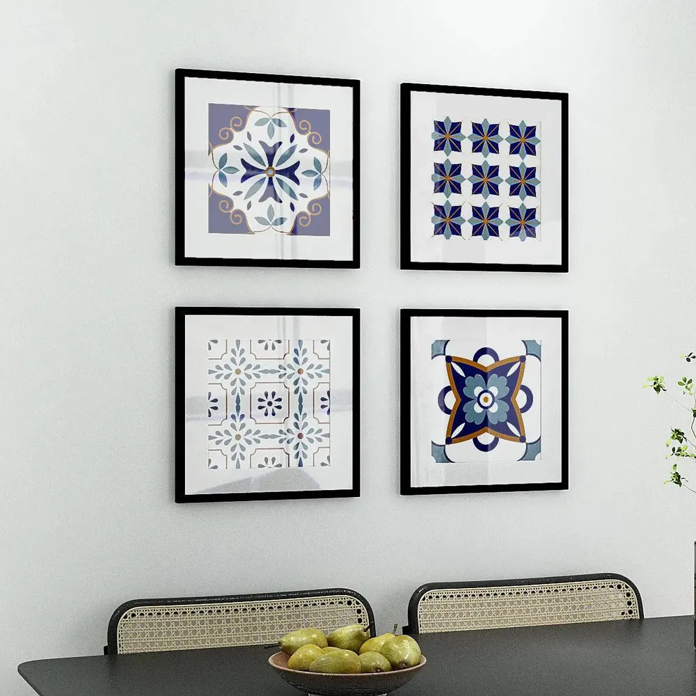 Blue Moroccan Tiles Framed Wall Art Set of 4