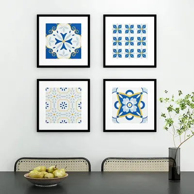 Blue Moroccan Tiles Framed Wall Art Set of 4