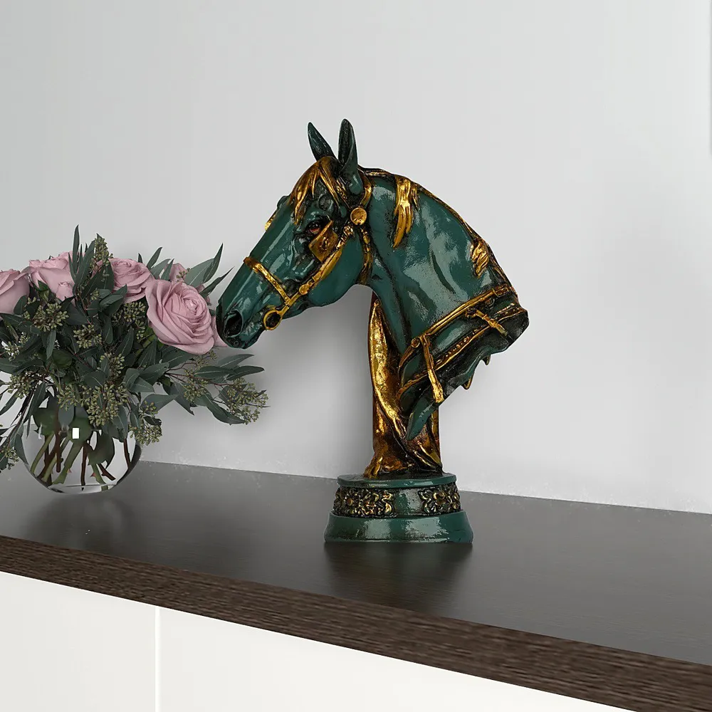 Blue Ornated Horse Bust Figurine Single Piece