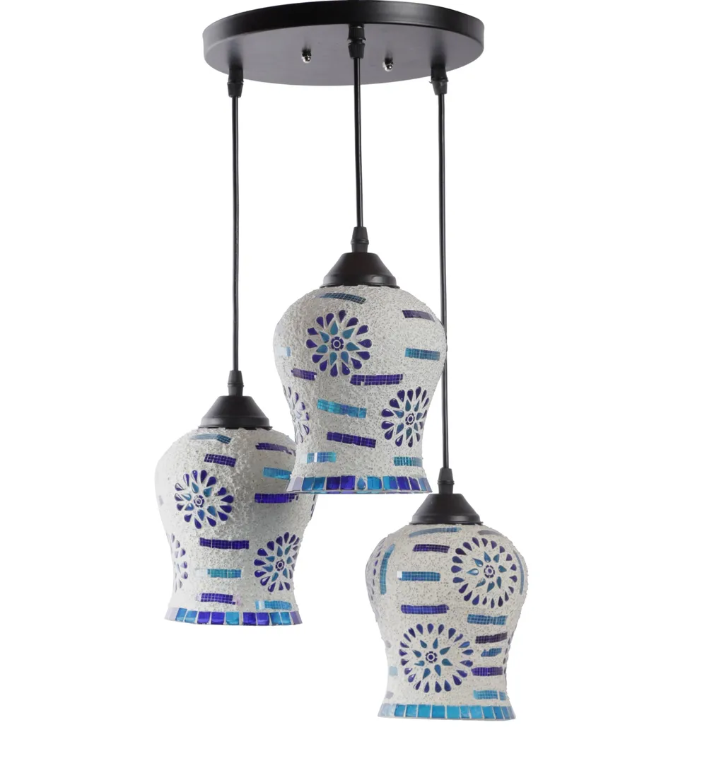 Blue & Purple Glass Embeded Mosaic Cluster Hanging Light