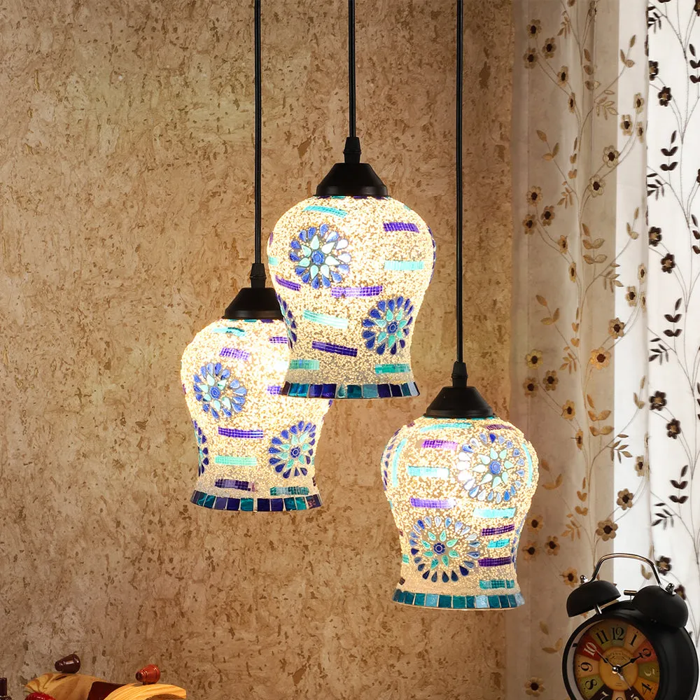 Blue & Purple Glass Embeded Mosaic Cluster Hanging Light