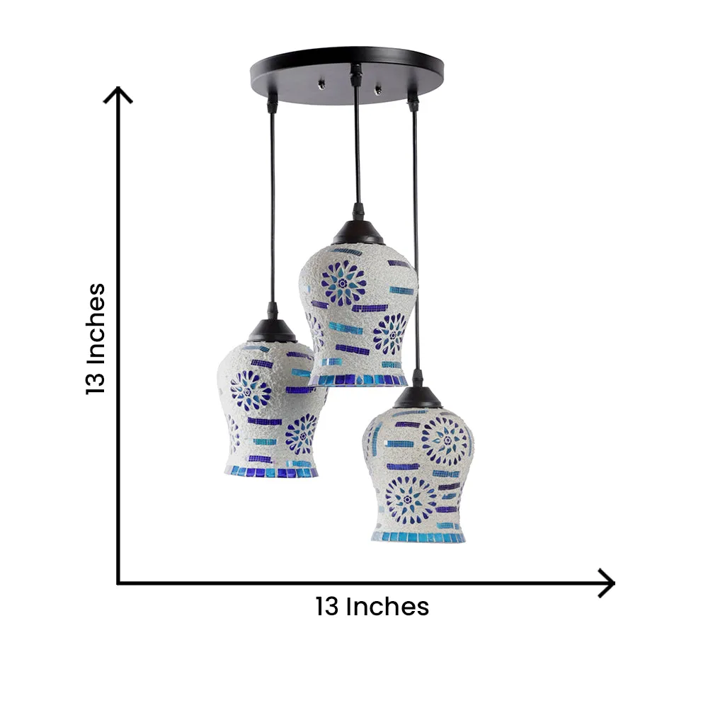 Blue & Purple Glass Embeded Mosaic Cluster Hanging Light