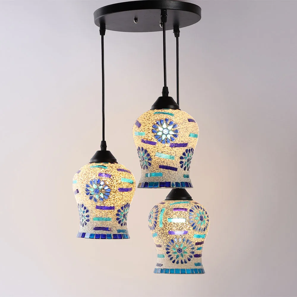 Blue & Purple Glass Embeded Mosaic Cluster Hanging Light