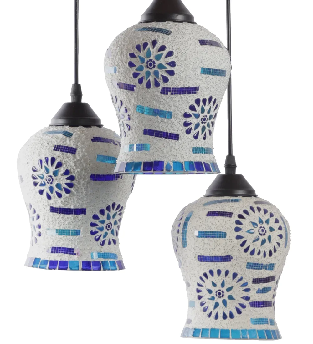 Blue & Purple Glass Embeded Mosaic Cluster Hanging Light
