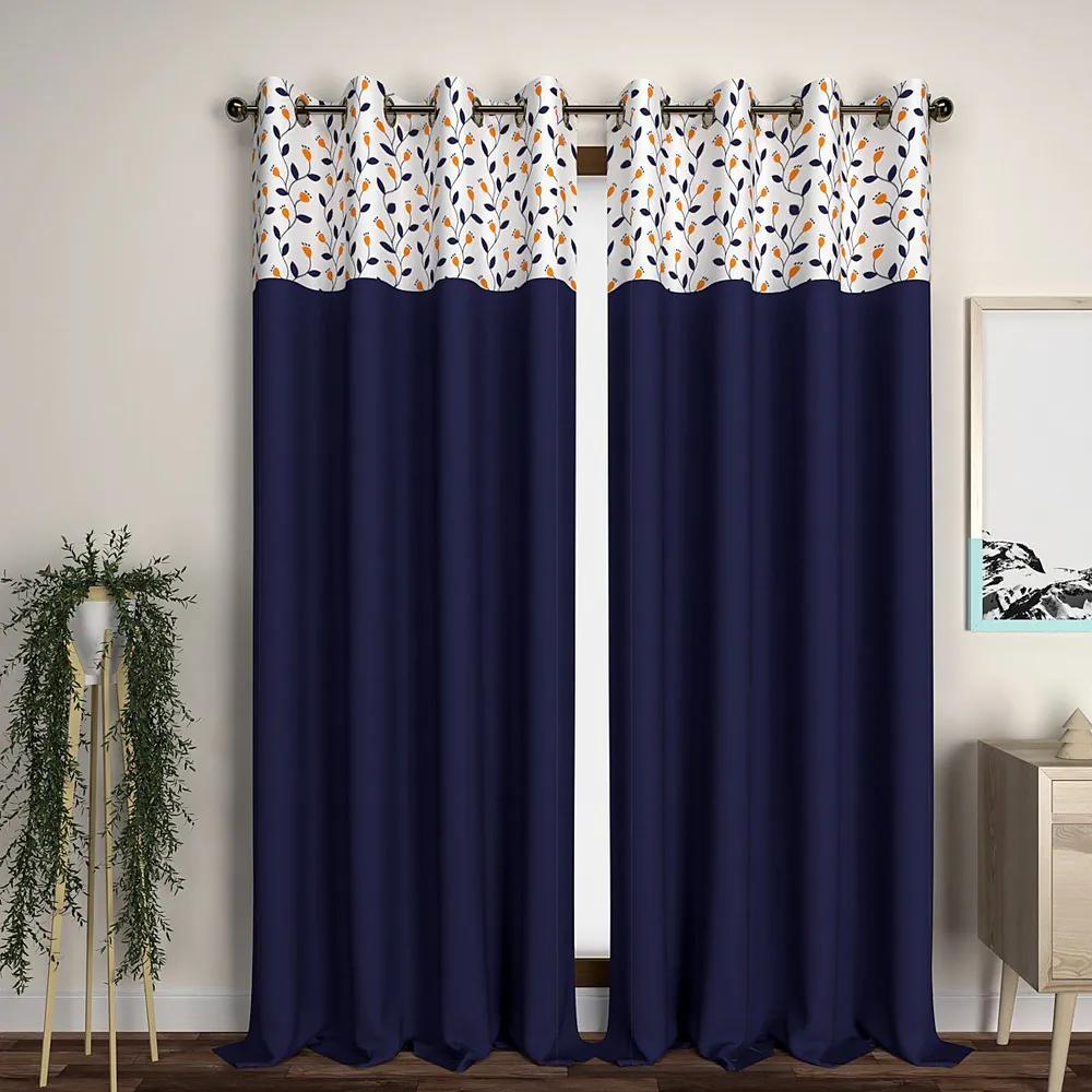 Blue Rising Stems Semi-Designer Door Curtain Medium Single Piece (7ft)