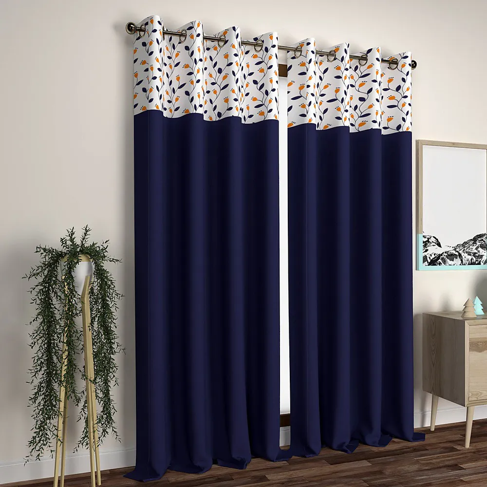 Blue Rising Stems Semi-Designer Door Curtain Medium Single Piece (7ft)