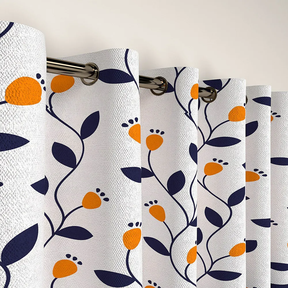 Blue Rising Stems Semi-Designer Door Curtain Medium Single Piece (7ft)