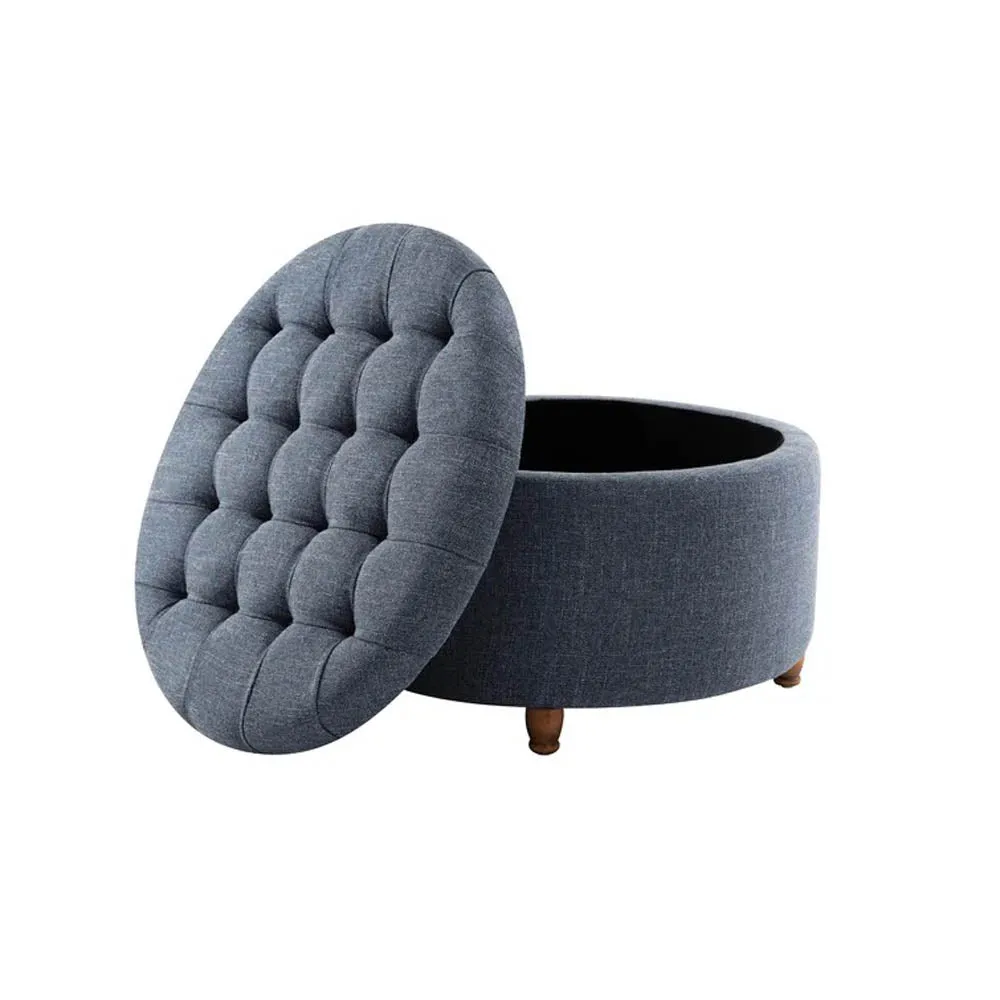 Blue Round-Shaped Premium Quality Storage Ottoman