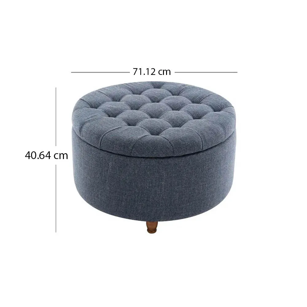Blue Round-Shaped Premium Quality Storage Ottoman