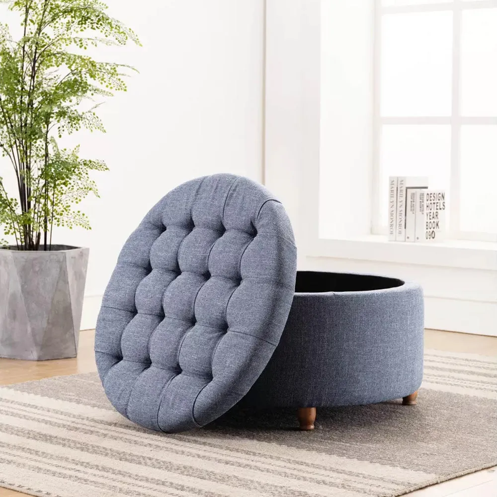 Blue Round-Shaped Premium Quality Storage Ottoman