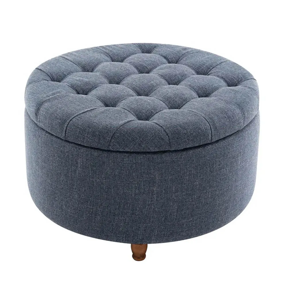 Blue Round-Shaped Premium Quality Storage Ottoman