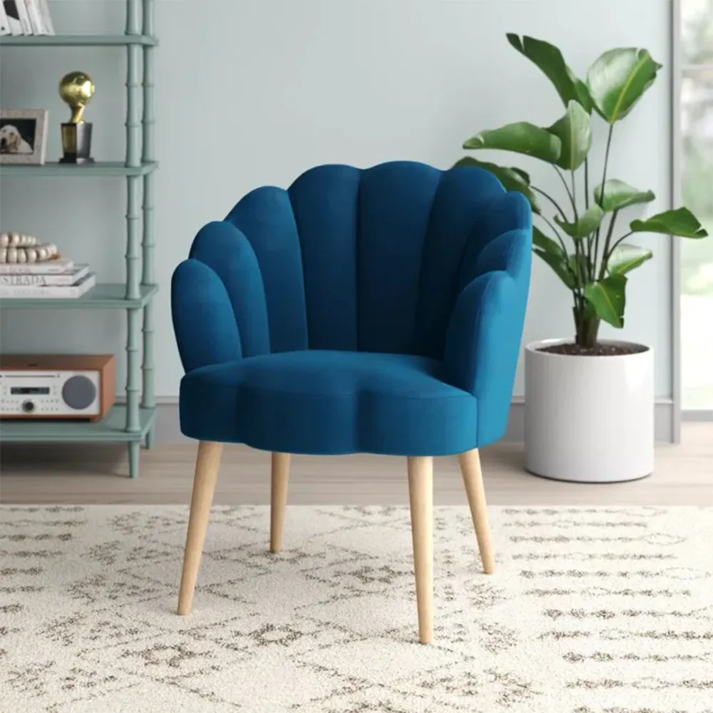 Blue Scalloped Elegant Accent Chair Single