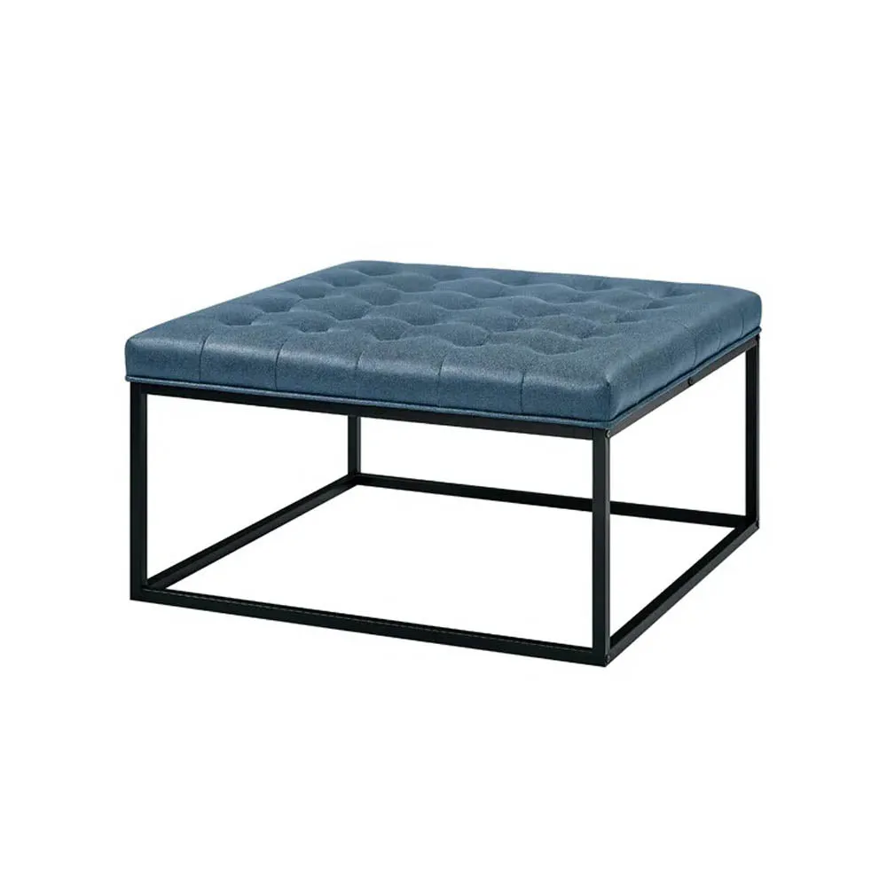 Blue Square Leatherette Tufted Center Table / Coffee Table