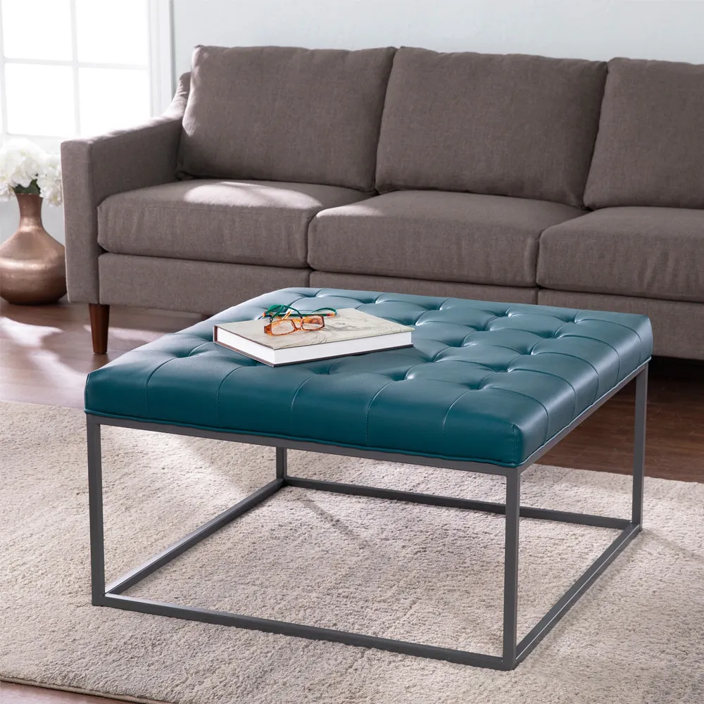 Blue Square Leatherette Tufted Center Table / Coffee Table