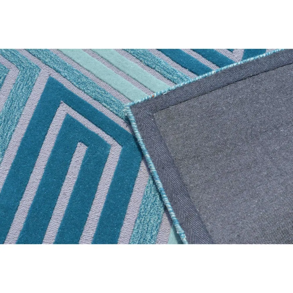 Blue Striking Geometric Patterned Tufted Area Carpet 3X5ft