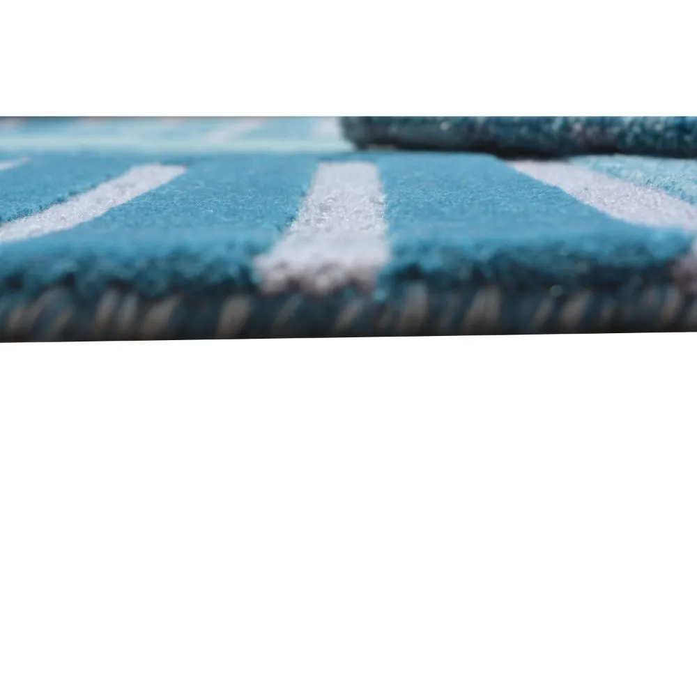 Blue Striking Geometric Patterned Tufted Area Carpet 3X5ft