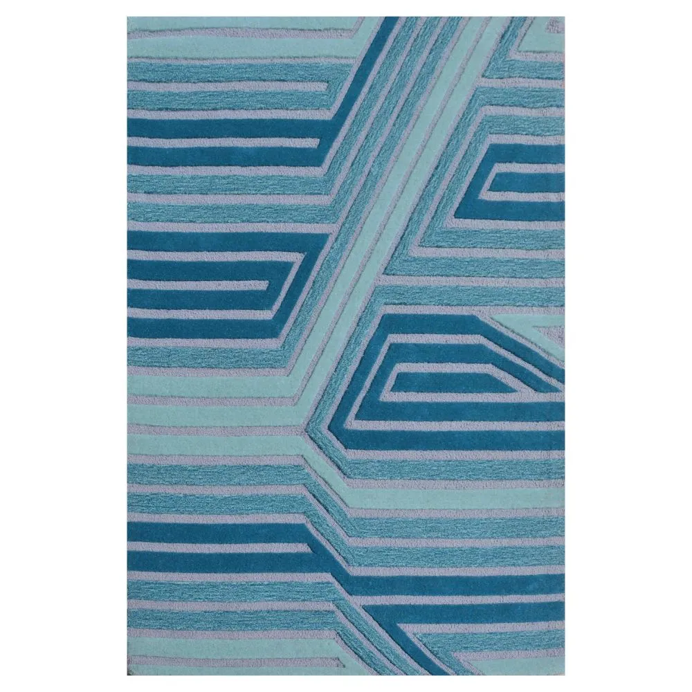 Blue Striking Geometric Patterned Tufted Area Carpet 3X5ft