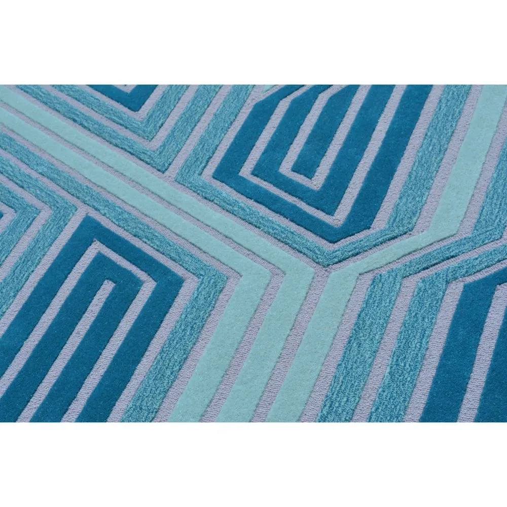 Blue Striking Geometric Patterned Tufted Area Carpet 3X5ft