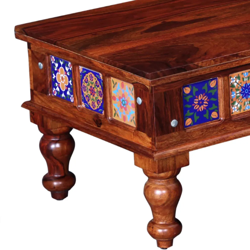 Blue Traditional Blocks Designer Sheesham Wood Centre Table