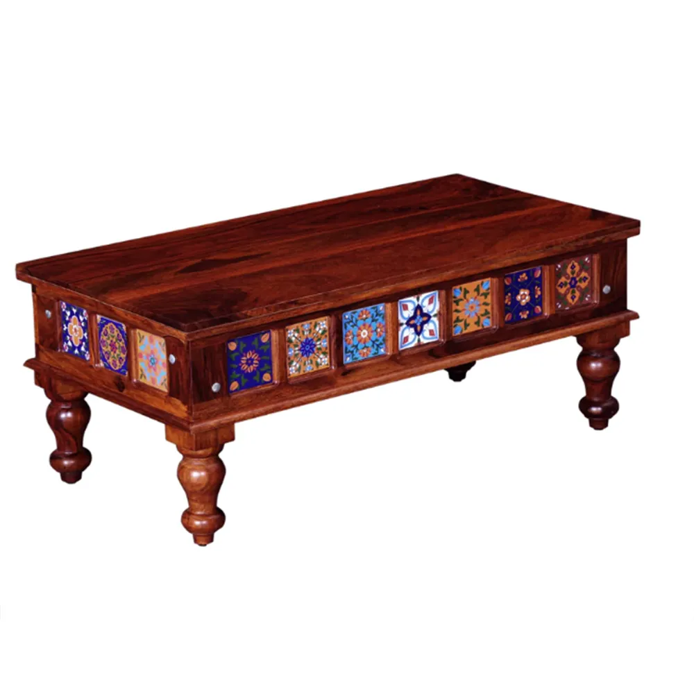 Blue Traditional Blocks Designer Sheesham Wood Centre Table