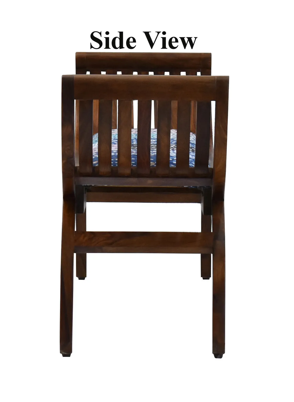 Blue Traditional Kantha Gudri Patchwork Natural Brown Wooden Two Seater Sofa