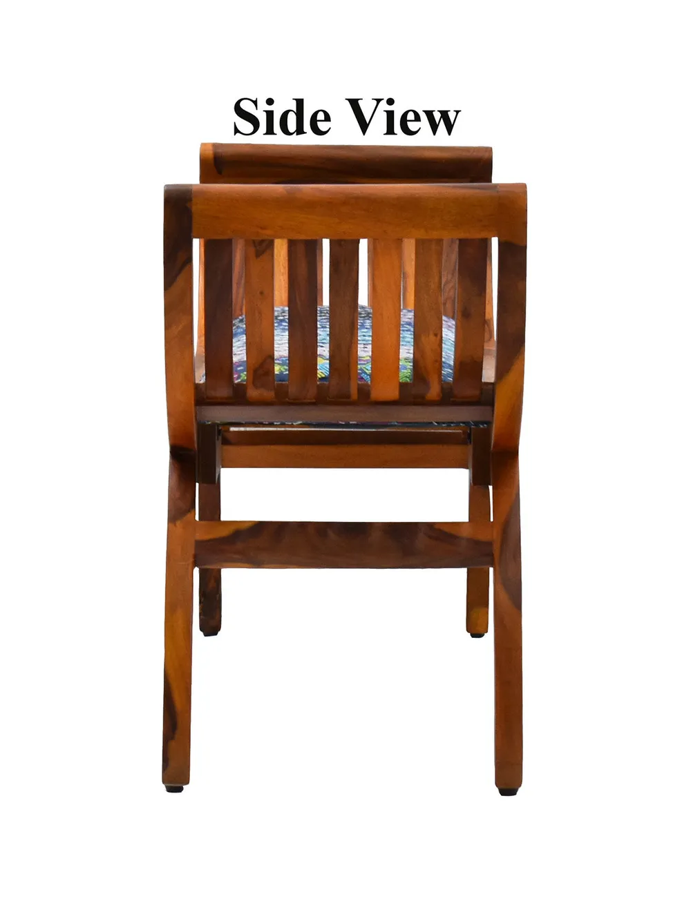 Blue Traditional Kantha Gudri Patchwork Yellow Brown Wooden Two Seater Sofa