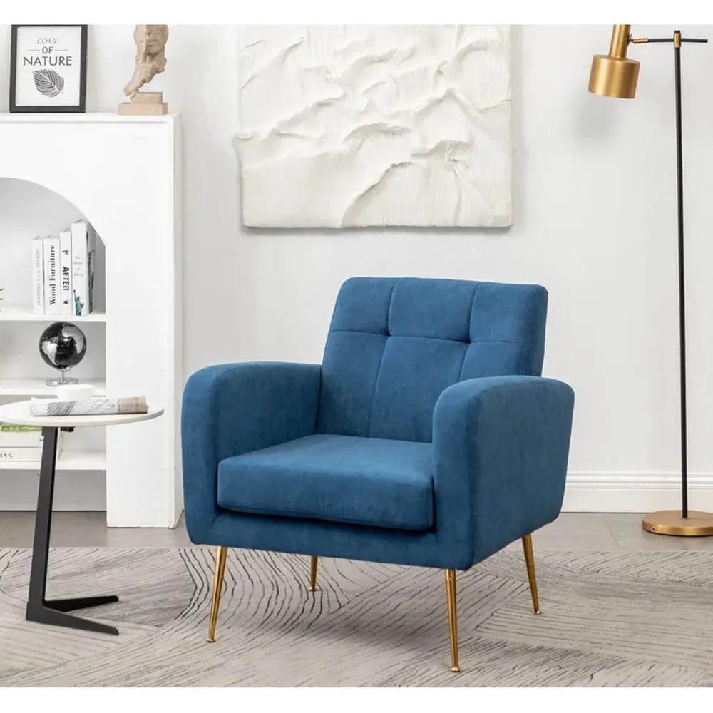 Blue Tufted Luxe Velvet Lounge Chair