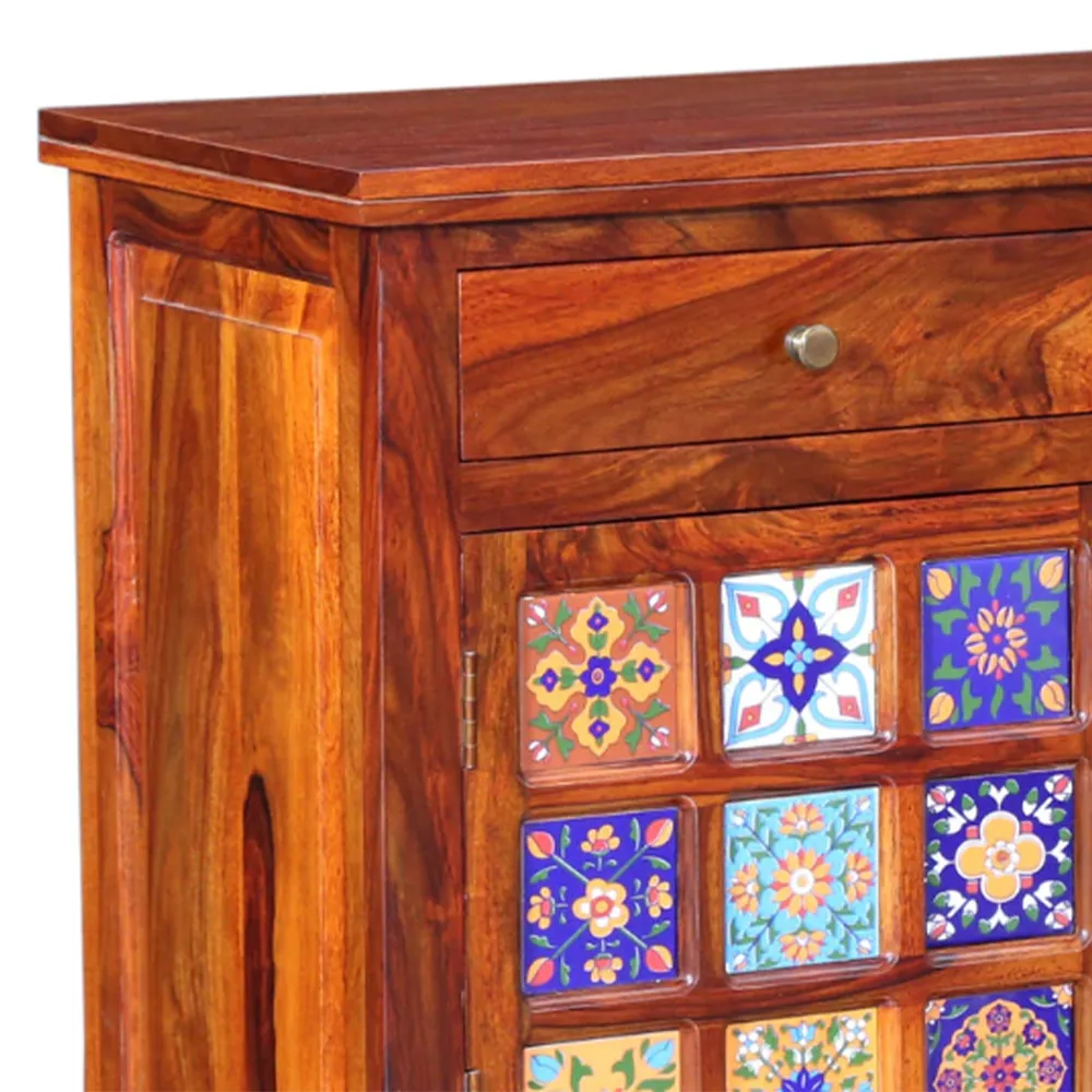 Blue & Turquoise Traditional Patterend Sheesham Wood Cabinet