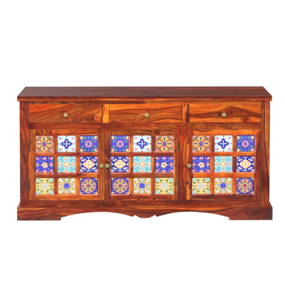 Blue & Turquoise Traditional Patterend Sheesham Wood Cabinet