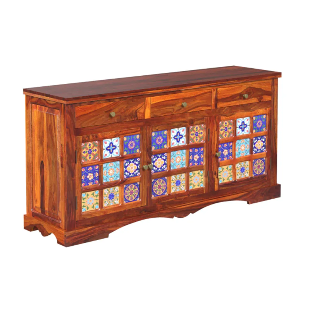 Blue & Turquoise Traditional Patterend Sheesham Wood Cabinet