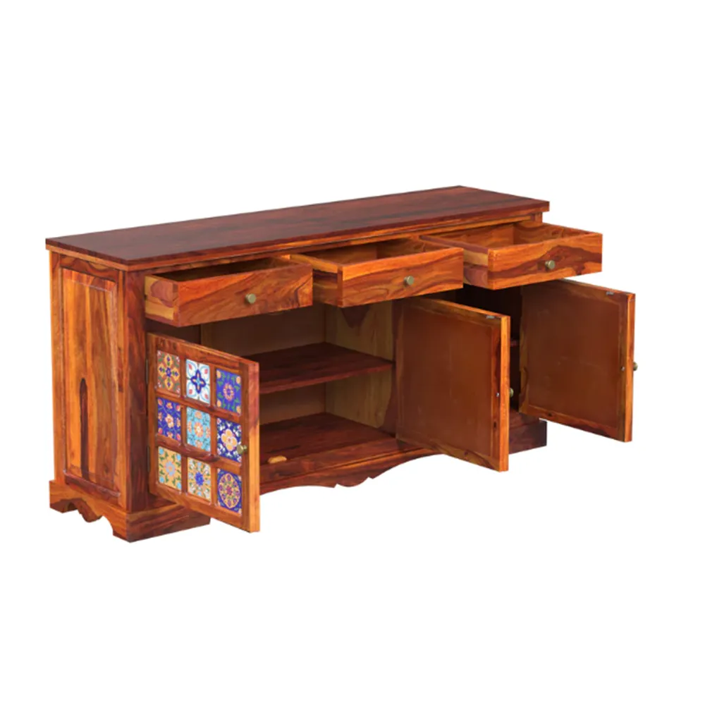 Blue & Turquoise Traditional Patterend Sheesham Wood Cabinet