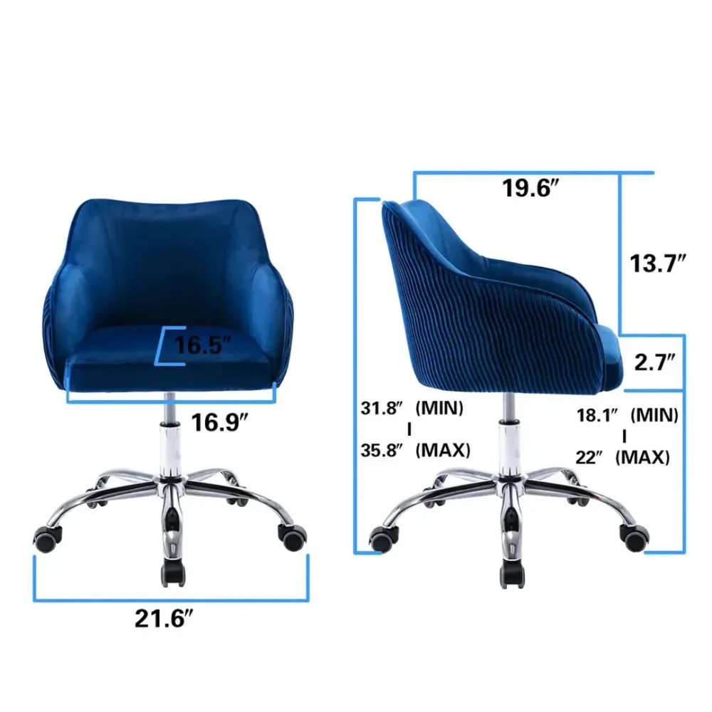 Blue Velvet Ergonomic Swivel Chair Single