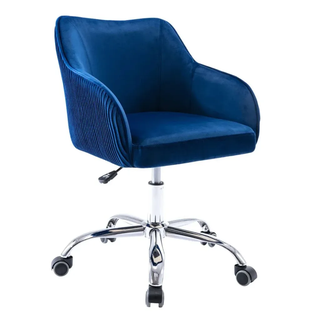 Blue Velvet Ergonomic Swivel Chair Single