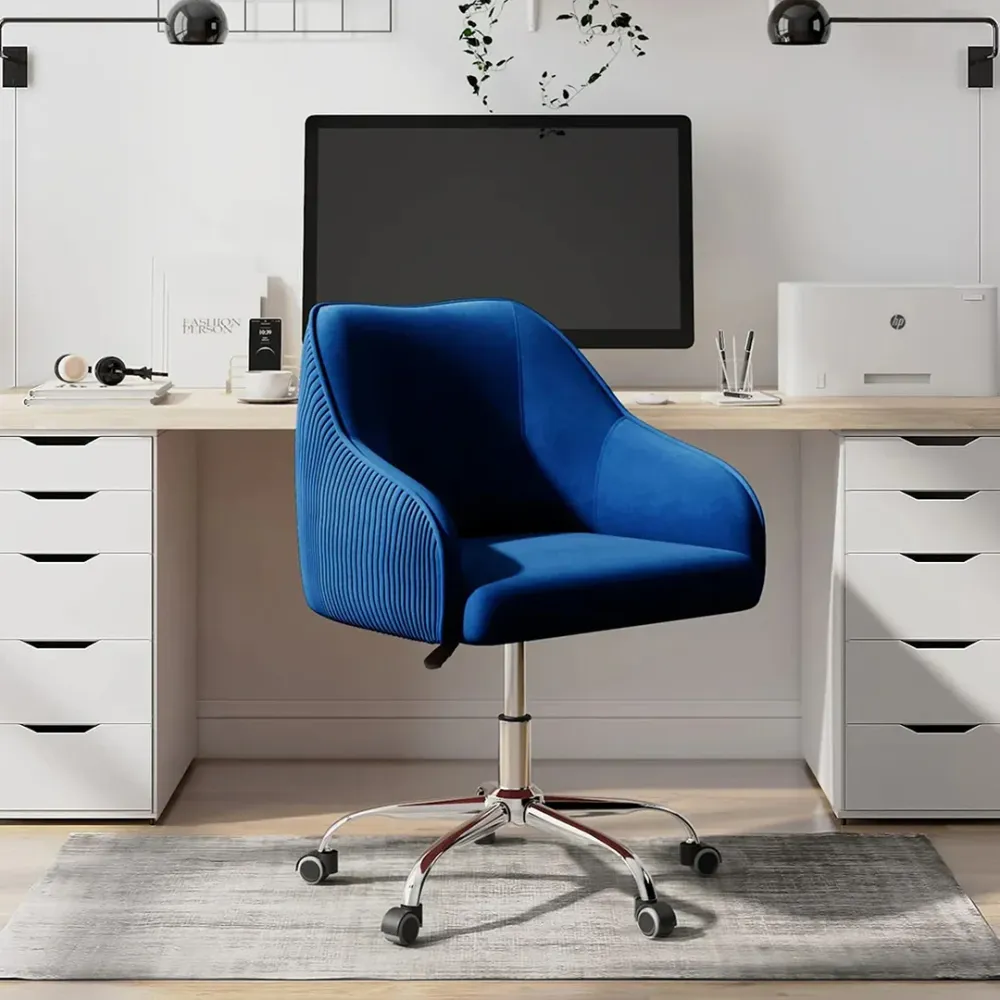 Blue Velvet Ergonomic Swivel Chair Single