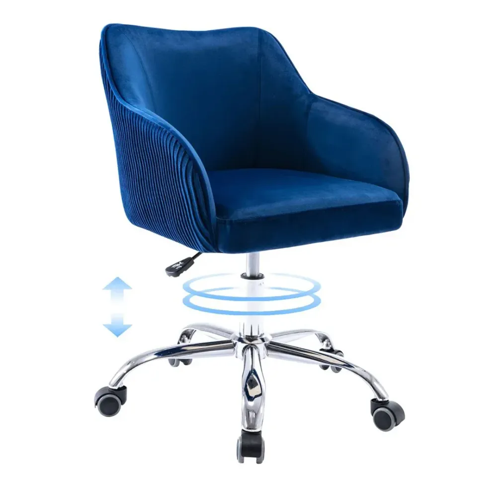 Blue Velvet Ergonomic Swivel Chair Single