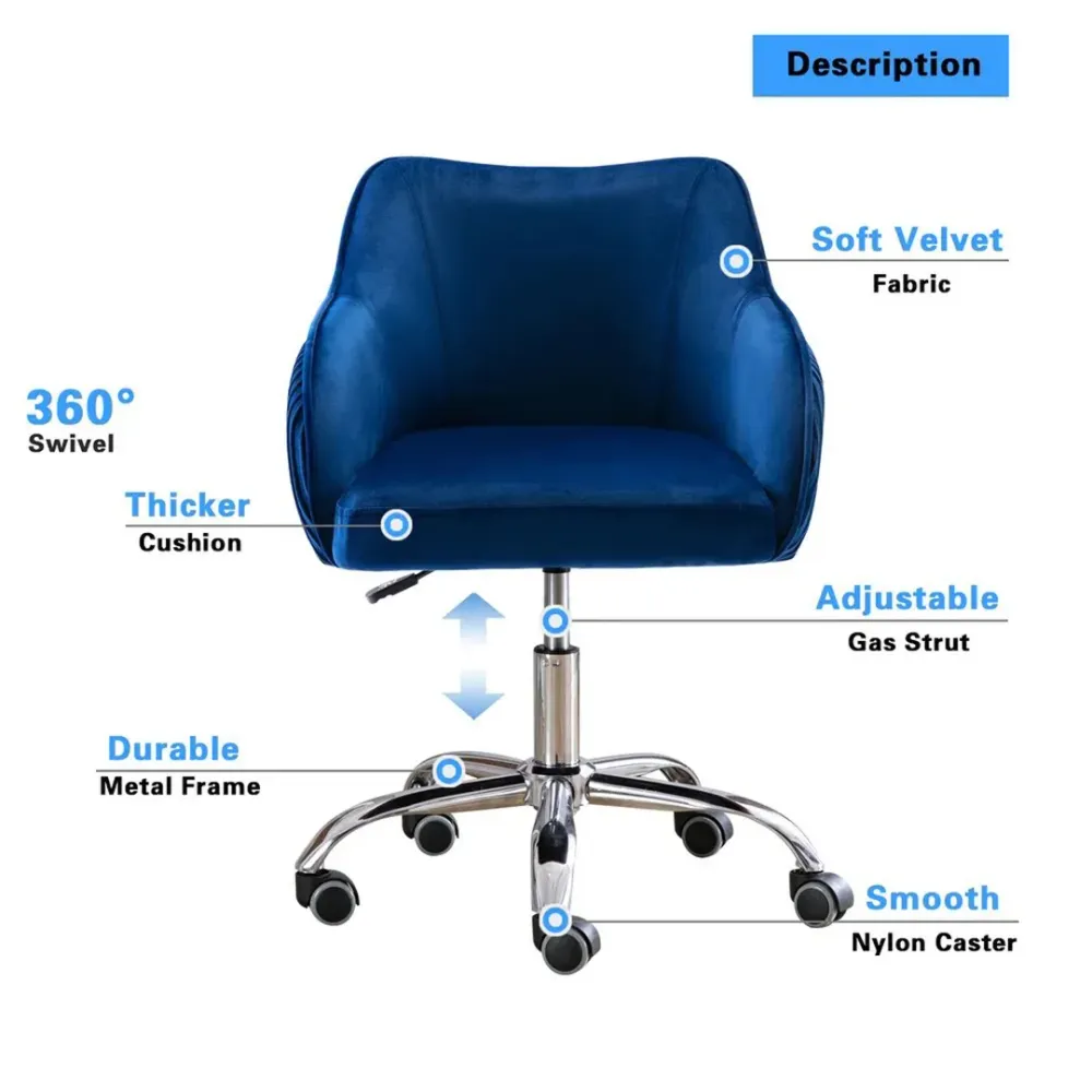 Blue Velvet Ergonomic Swivel Chair Single