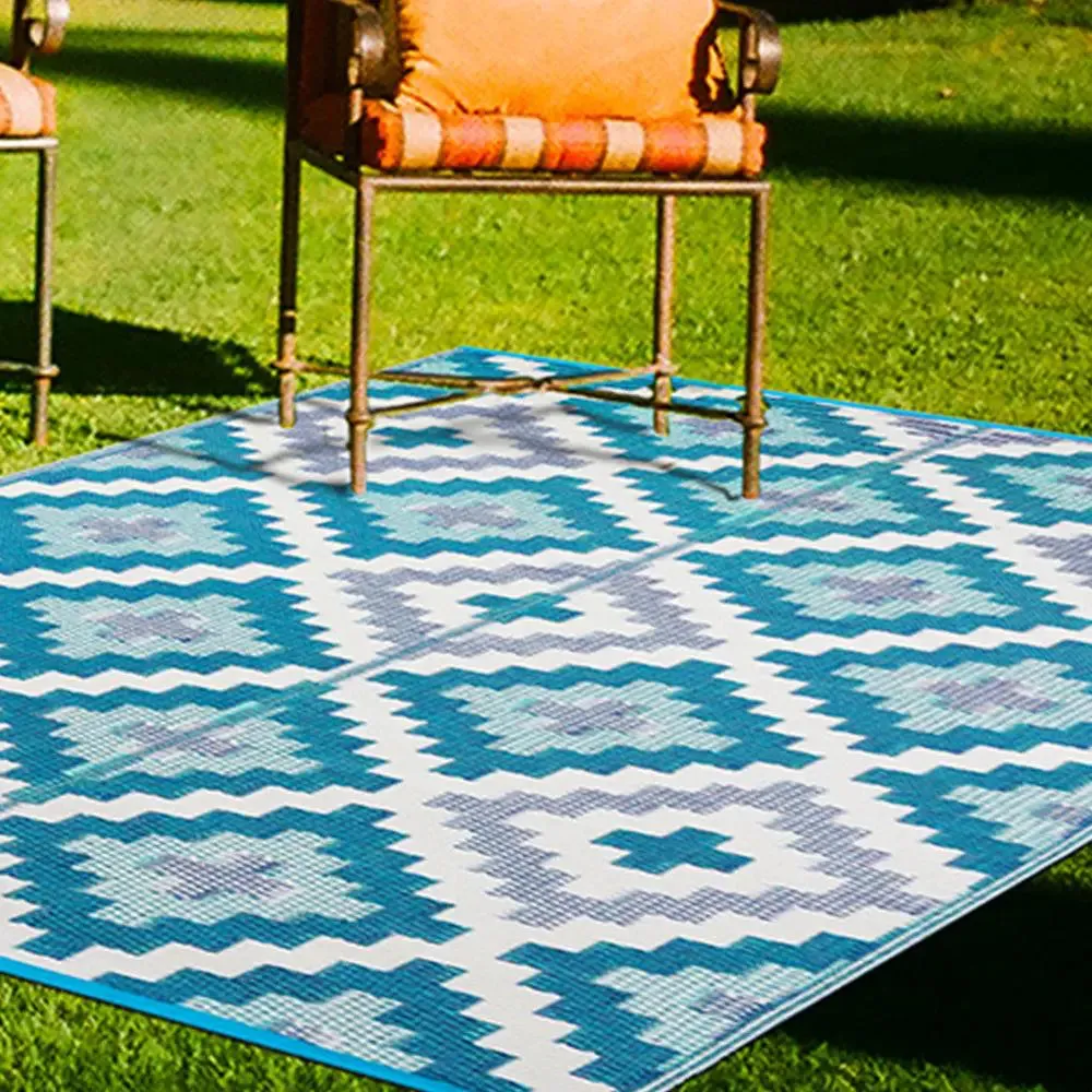 Blue & White Aztec Pattern Big Floor Mat