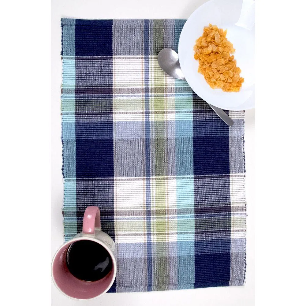 Blue White Checked Rib Placemat/ Table Mat (Set of 2)