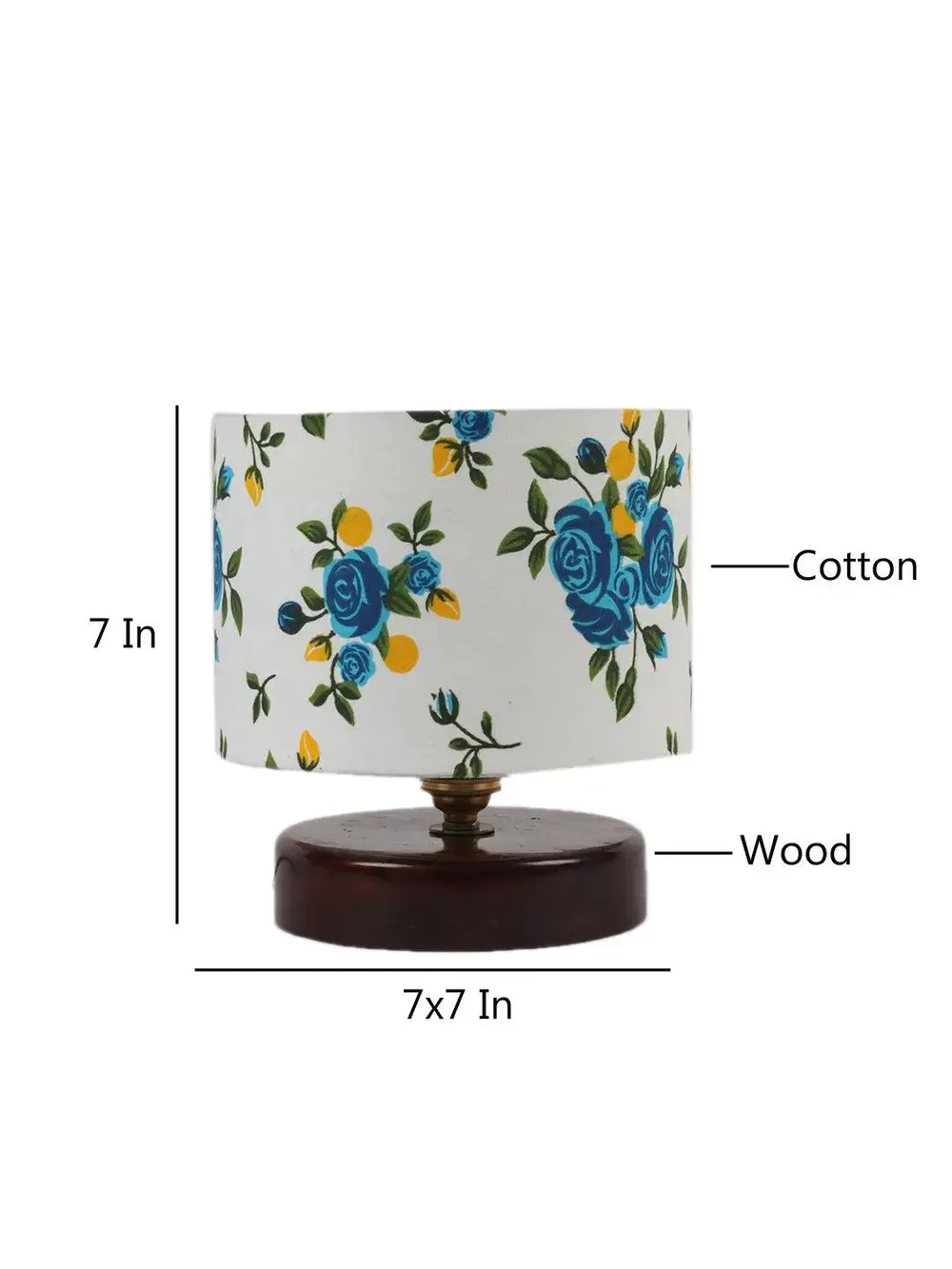 Blue & White Floral Print Table Lamp with Brown Wood Base