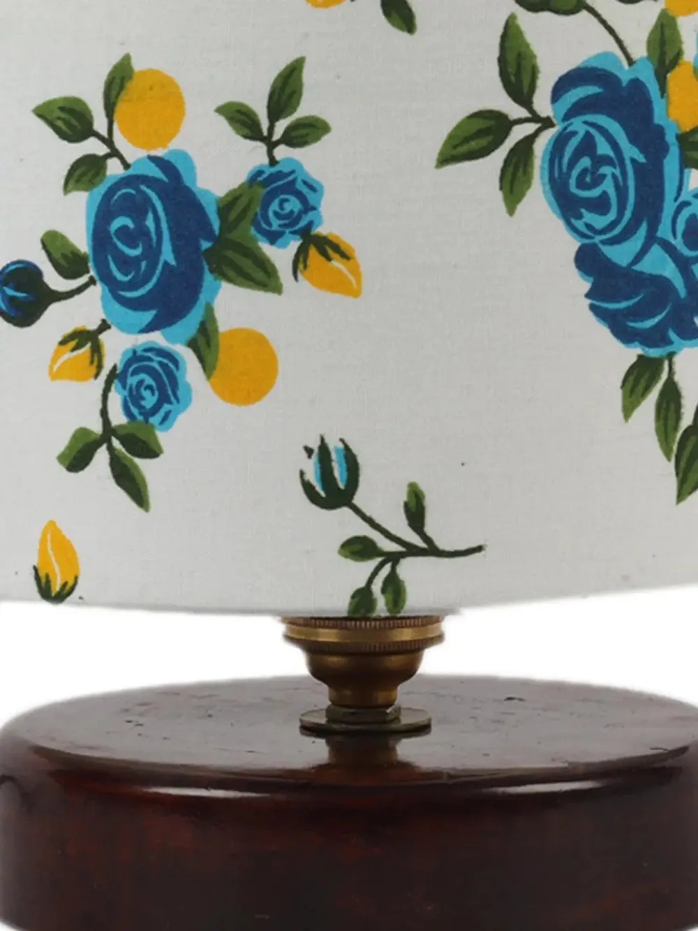 Blue & White Floral Print Table Lamp with Brown Wood Base