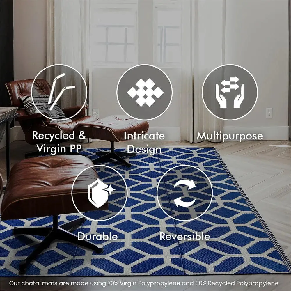 Blue & White Tessellation Pattern Big Floor Mat
